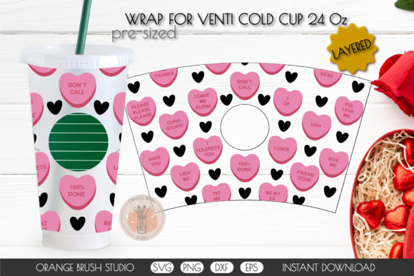 Candy Heart Venti Cold Cup Full Wrap SVG