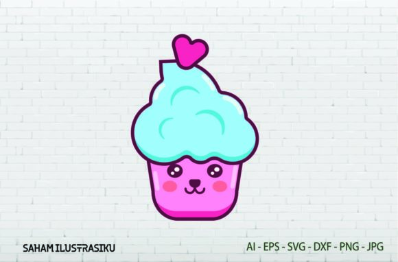 Cup Cake Heart Kawaii Svg