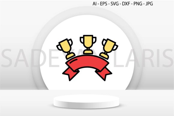 Graduation Icon Badge Cup Ribbon Red SVG