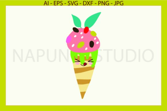 Kawaii Ice Cream Cup Happy Smile SVG