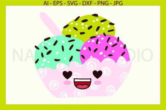 Kawaii Ice Cream Cup Hearts Smile SVG