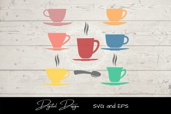 Retro Coffee Tea Cups and Saucer Vectors