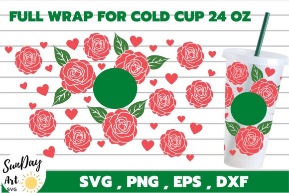 Roses Full Wrap Cold Cup 24 Oz SVG