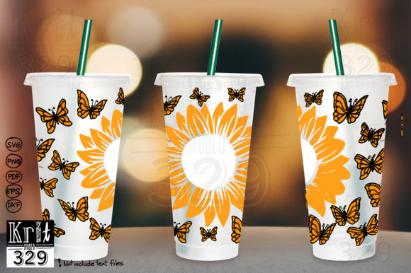 Sunflower Butterfly SVG Decal Cold Cup