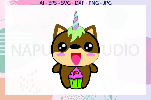 Unicorn Dog Cup Cake Birthday Candle SVG